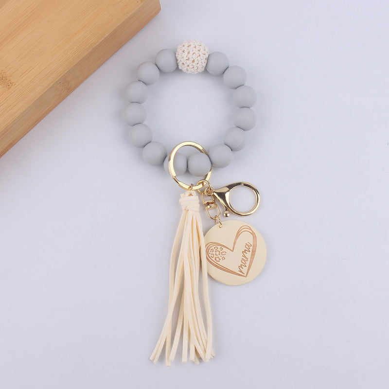 Wholesale Solid Color Silicone Beads Handmade Tassel Wrist Keychain