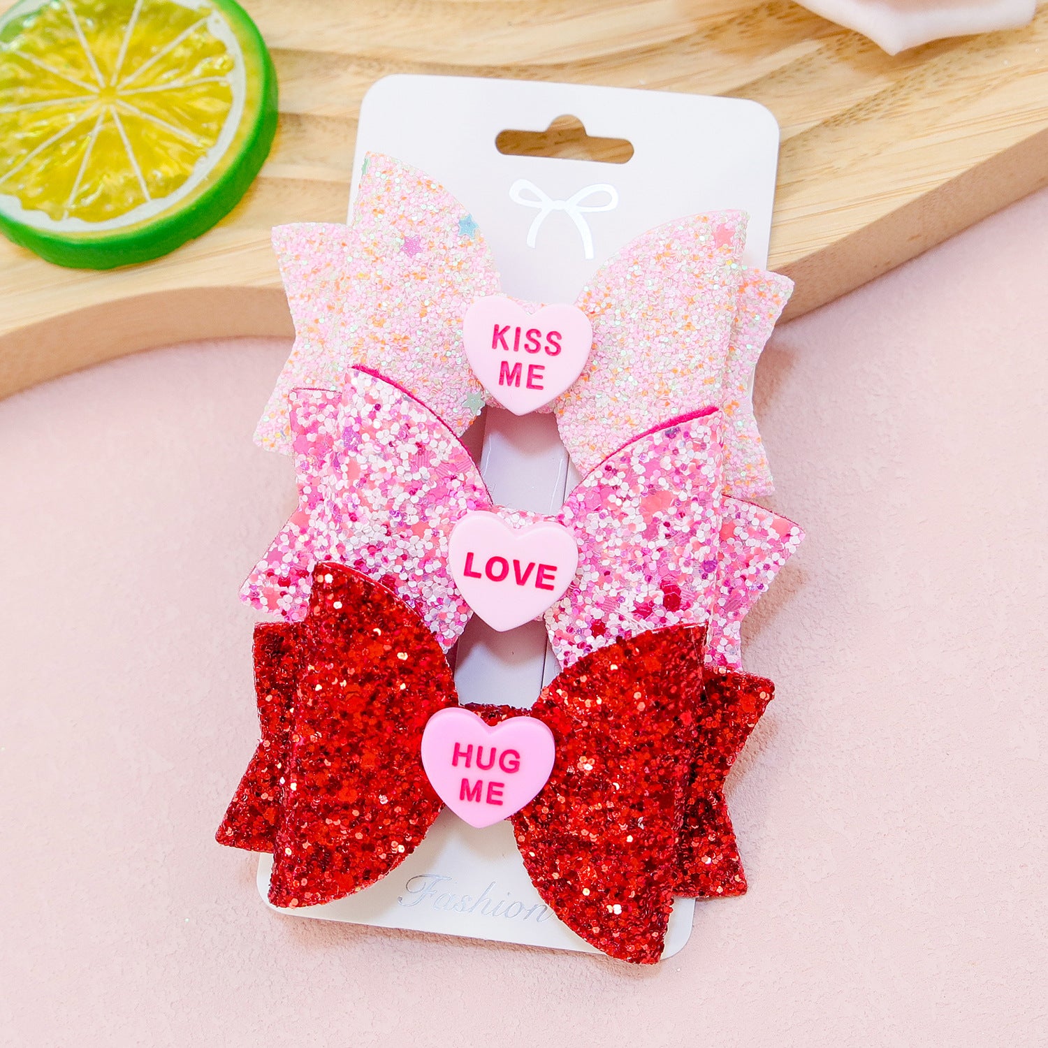 Wholesale Valentine's Day Love Fabric Bow Hair Clips