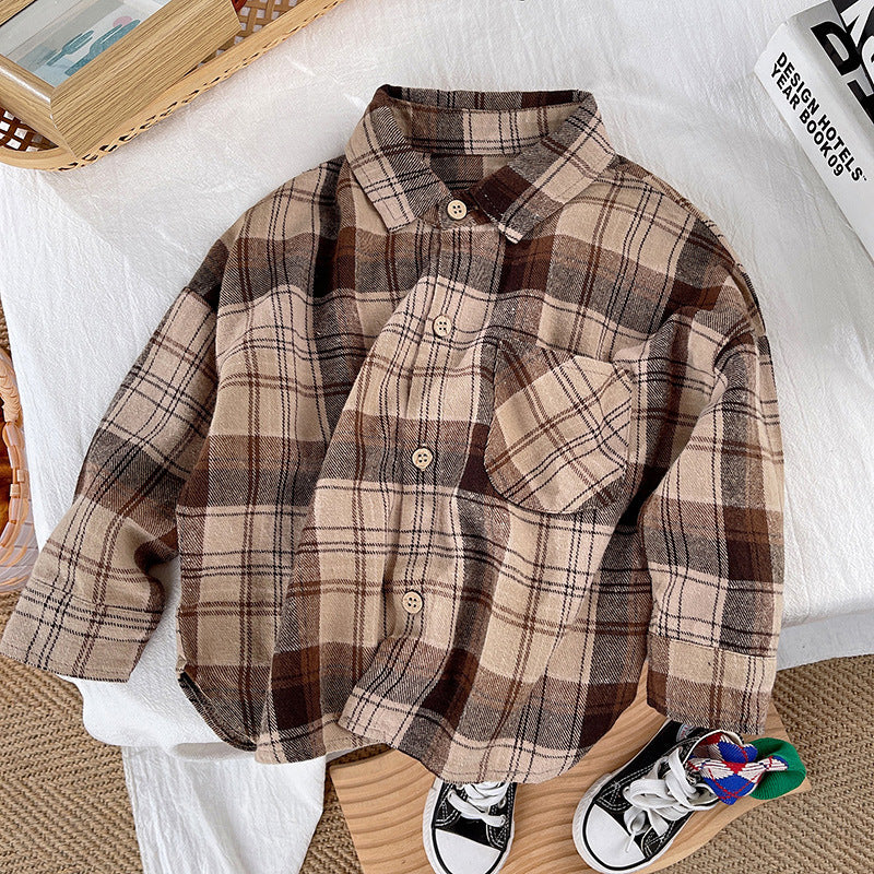 Wholesale Cotton Boys Cardigan Sweater Plaid Shirt Three Piece Set