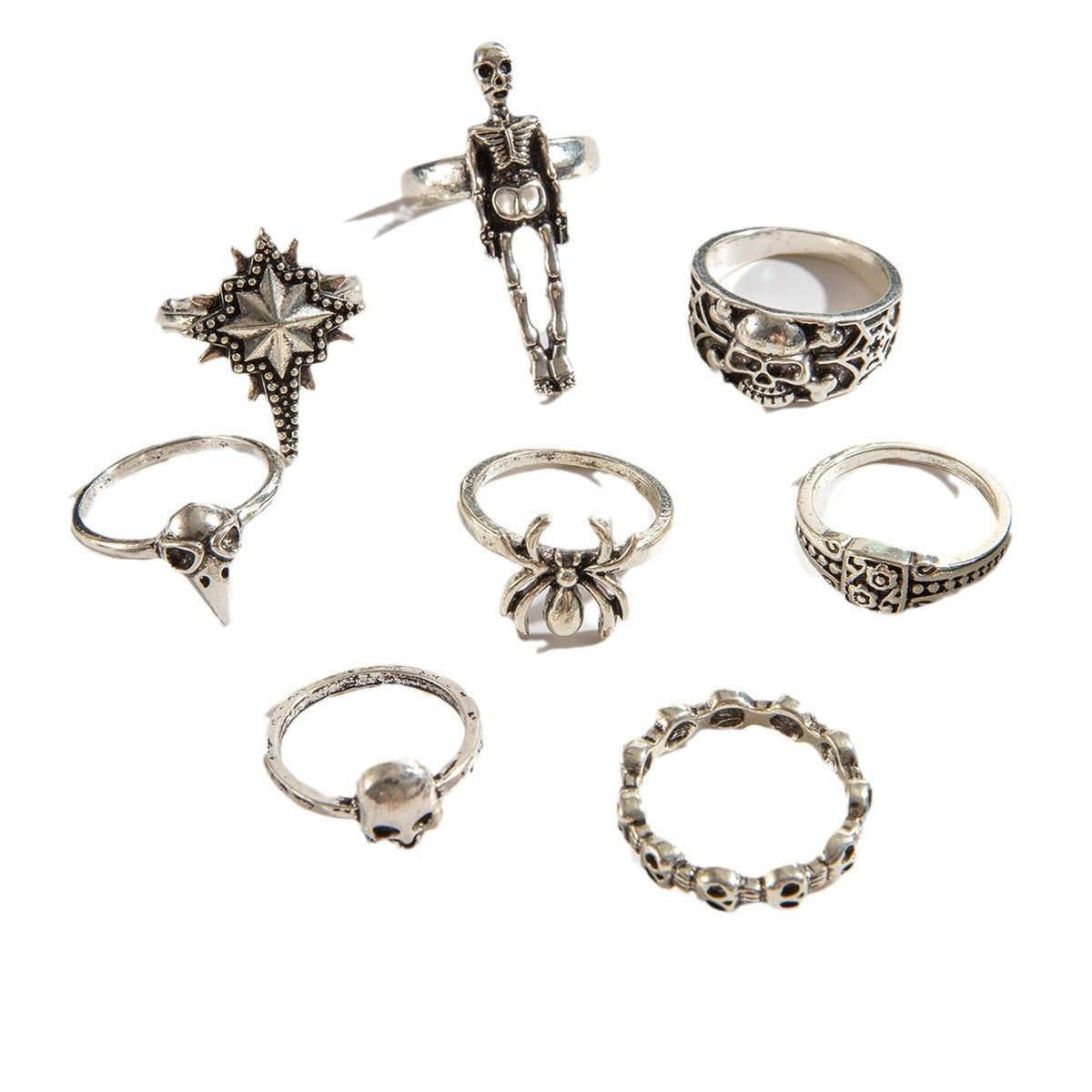 Wholesale  dark punk style skull ring set