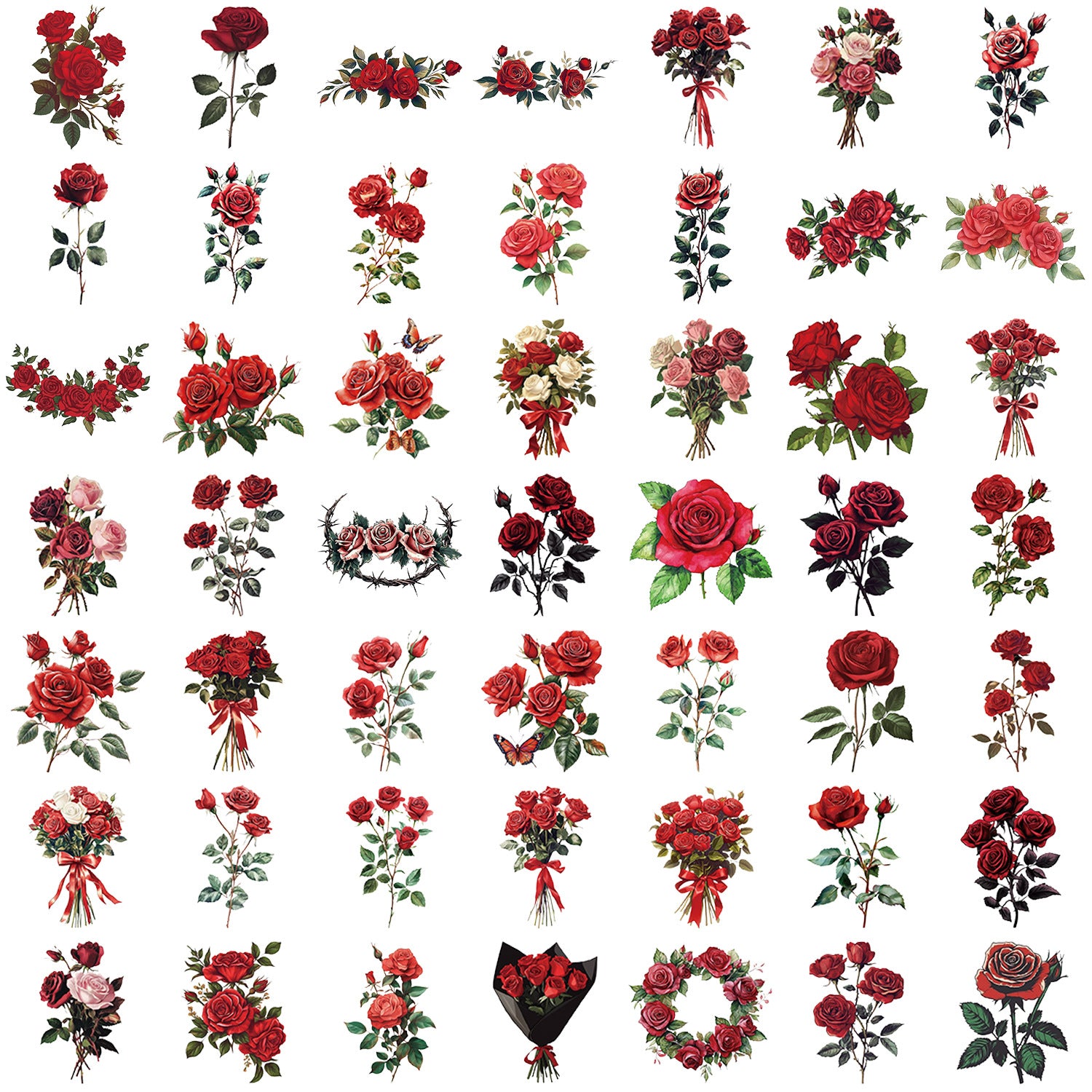 Wholesale50pcs/pack transparent retro red rose sticker bag waterproof transparent PET hand account material decorative guitar notebook