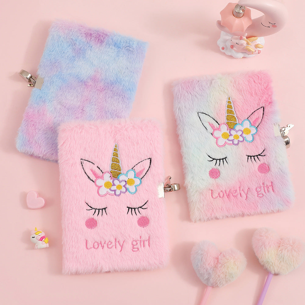 Wholesale Cartoon Plush Notebook Unicorn Diary with Lock