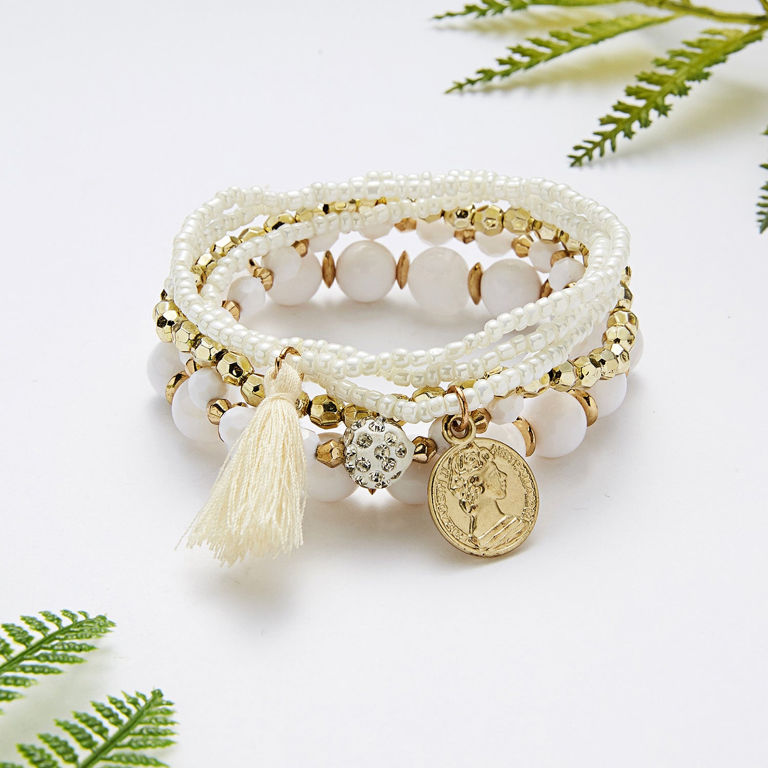 Pulsera multicapa con cuentas al por mayor 6pcs Beauty Coin con cuentas con cuentas