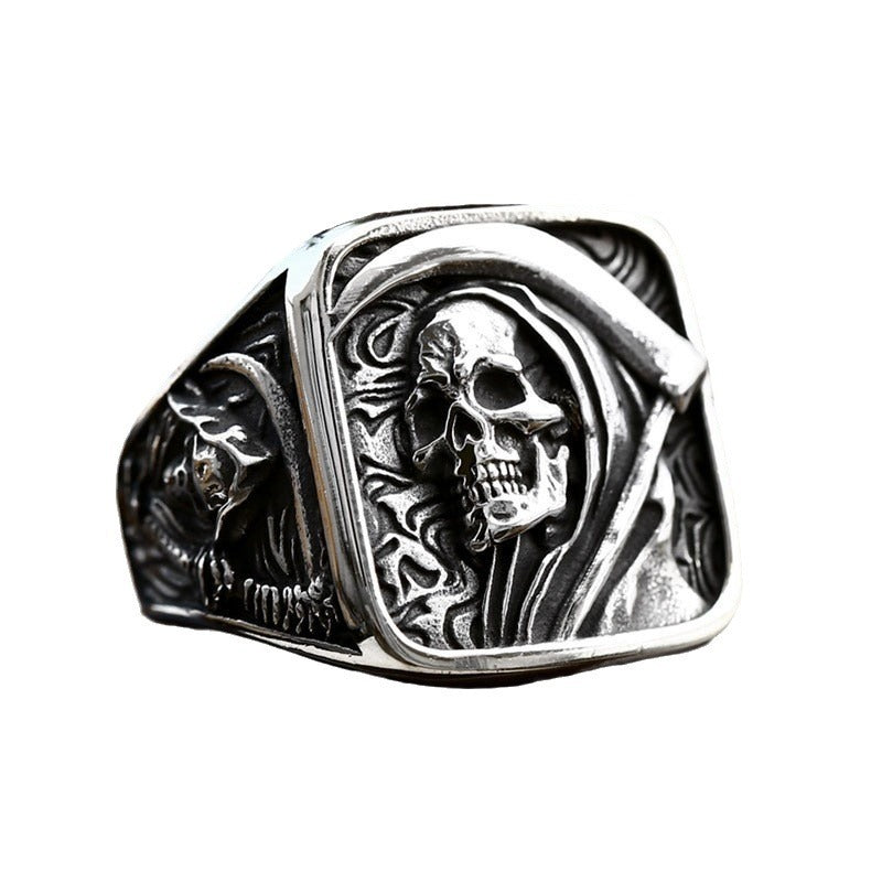 Wholesale Punk Hip-Hop Death Skull Stainless Steel Ring