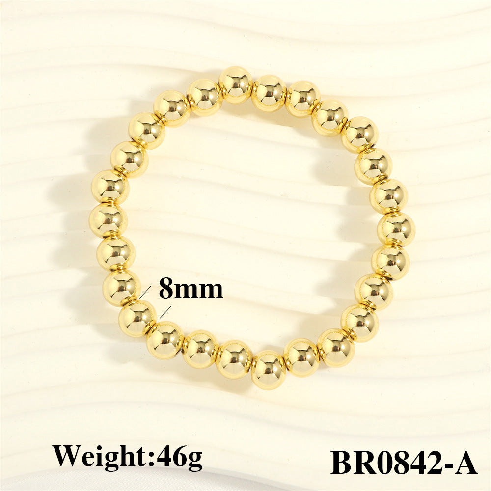 Wholesale Fashionable Color-Retaining Design Hand-Woven Copper Plated 18K Gold Bead Elastic Bracelet