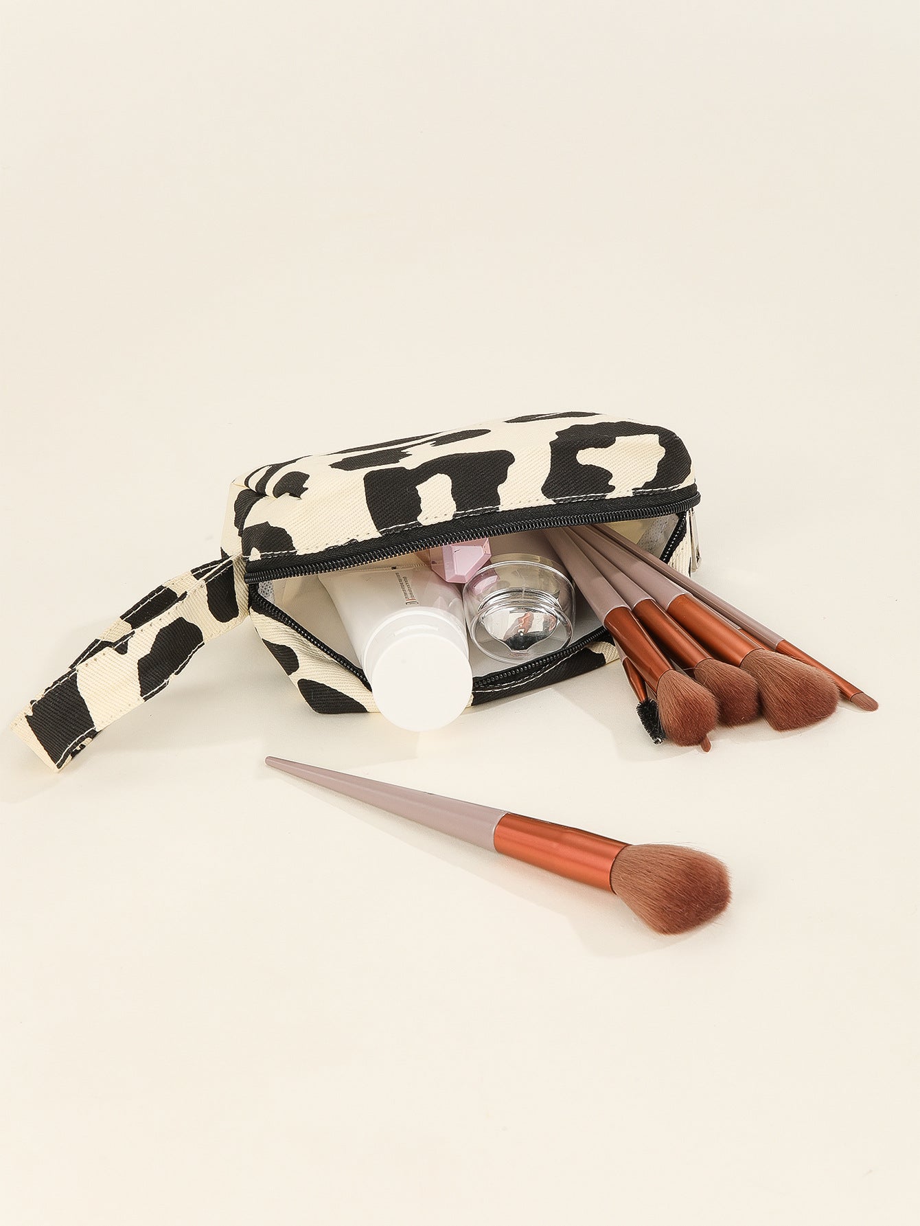 Wholesale Canvas Print Portable Leopard Print Checkerboard Pattern Cosmetic Bag