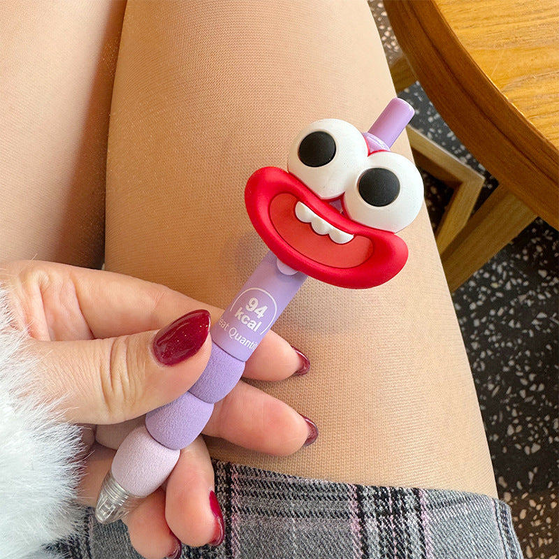 Wholesale 4pcs/pack Cute big-mouthed  big-eyed funny doll black click gel pen