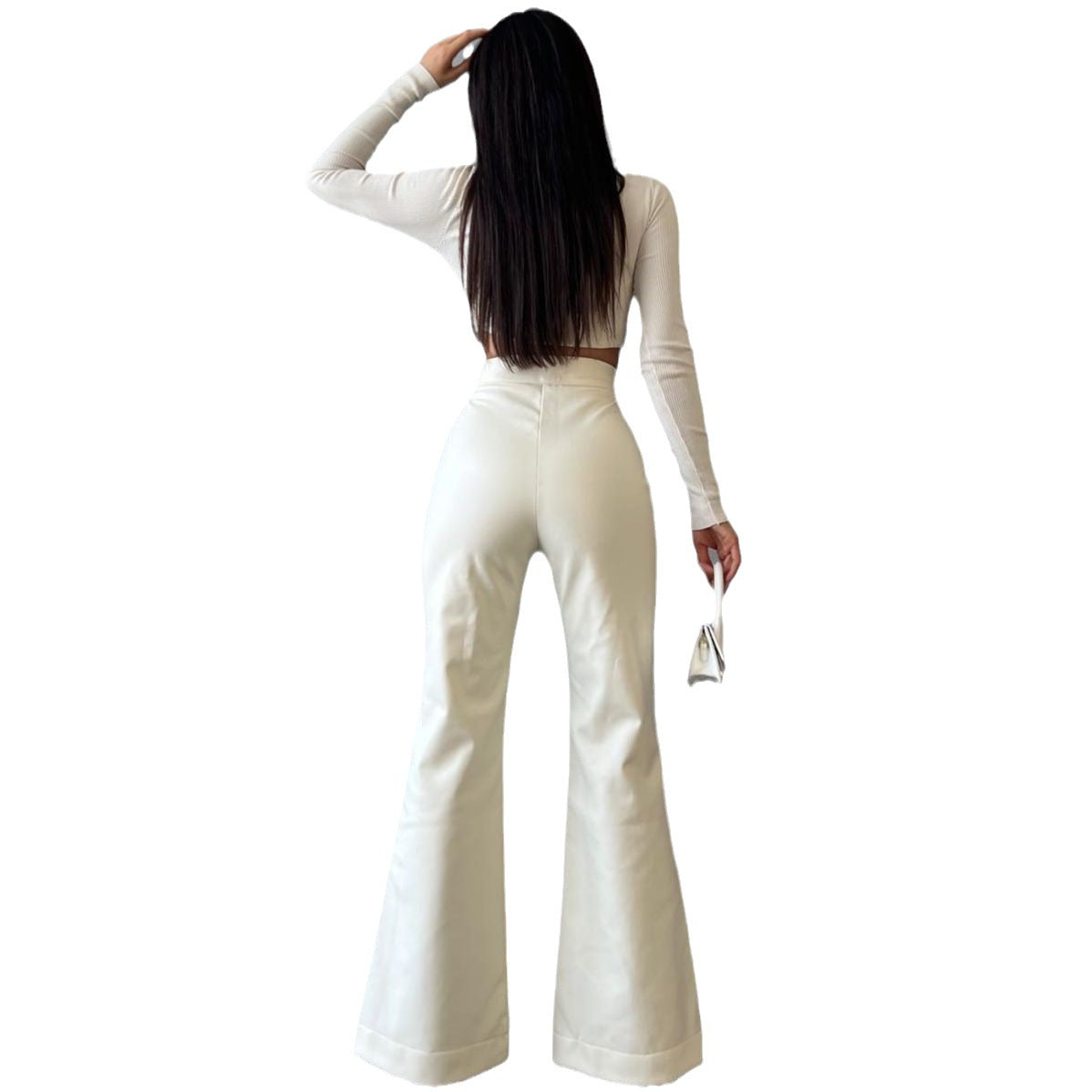 Wholesale Autumn/winter Fashion Sexy High-waisted Trousers Flared Leather Pants