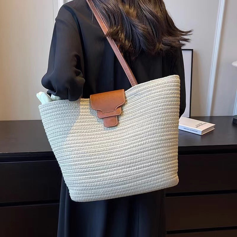 Wholesale Simple Joker Large-capacity Cotton Woven Bag Seaside Holiday Beach Bag