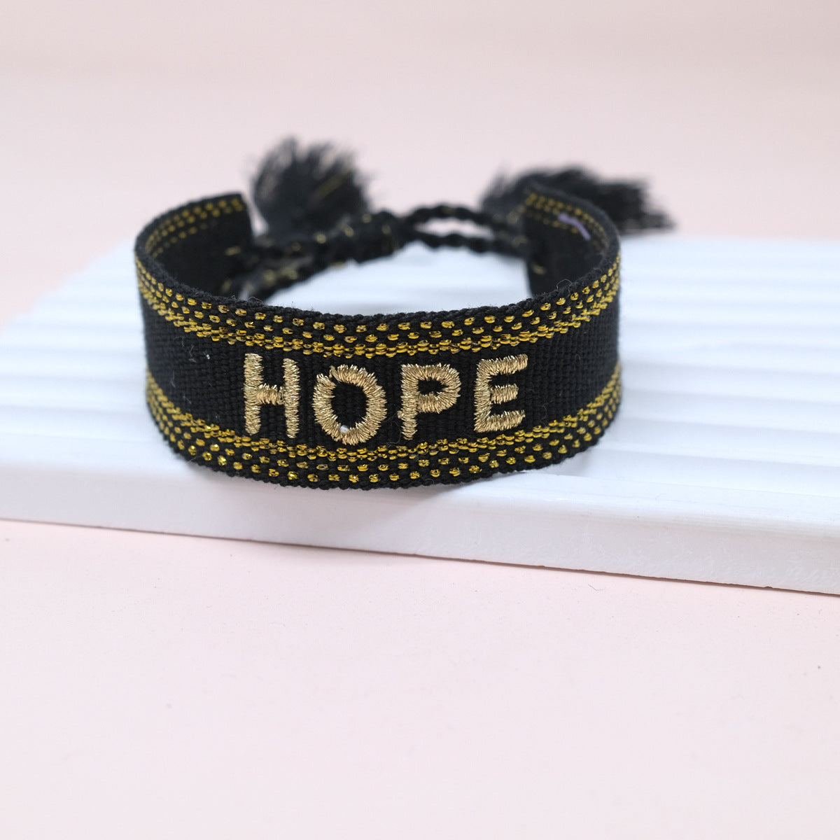 Wholesale Cord Embroidered Letter Woven Tassel Bracelet