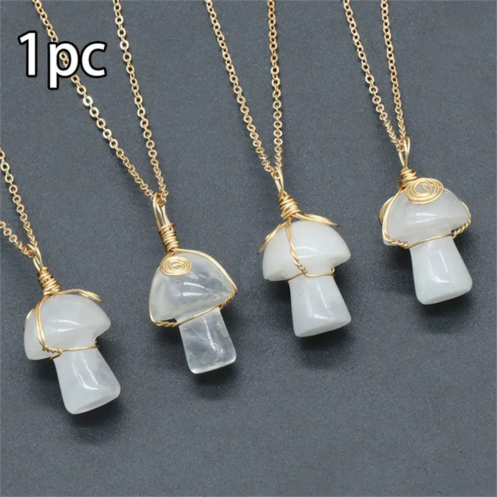 Wholesale Natural Crystal Stone Mushroom Necklace