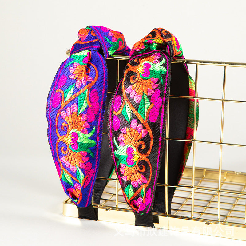 Wholesale Gold Thread Embroidered Retro Knot with Teeth Anti Slip Headband