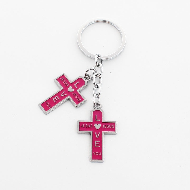 Wholesale Christmas Rainbow Cross Zinc Alloy Keychain