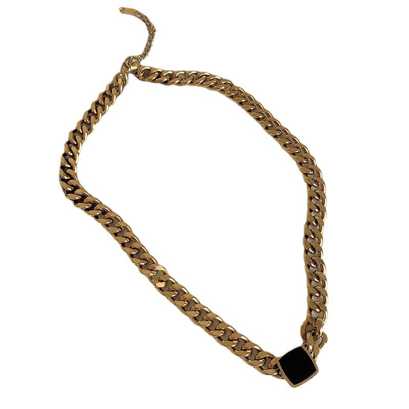 Wholesale Titanium Steel Thick Chain Black Square Bracelet