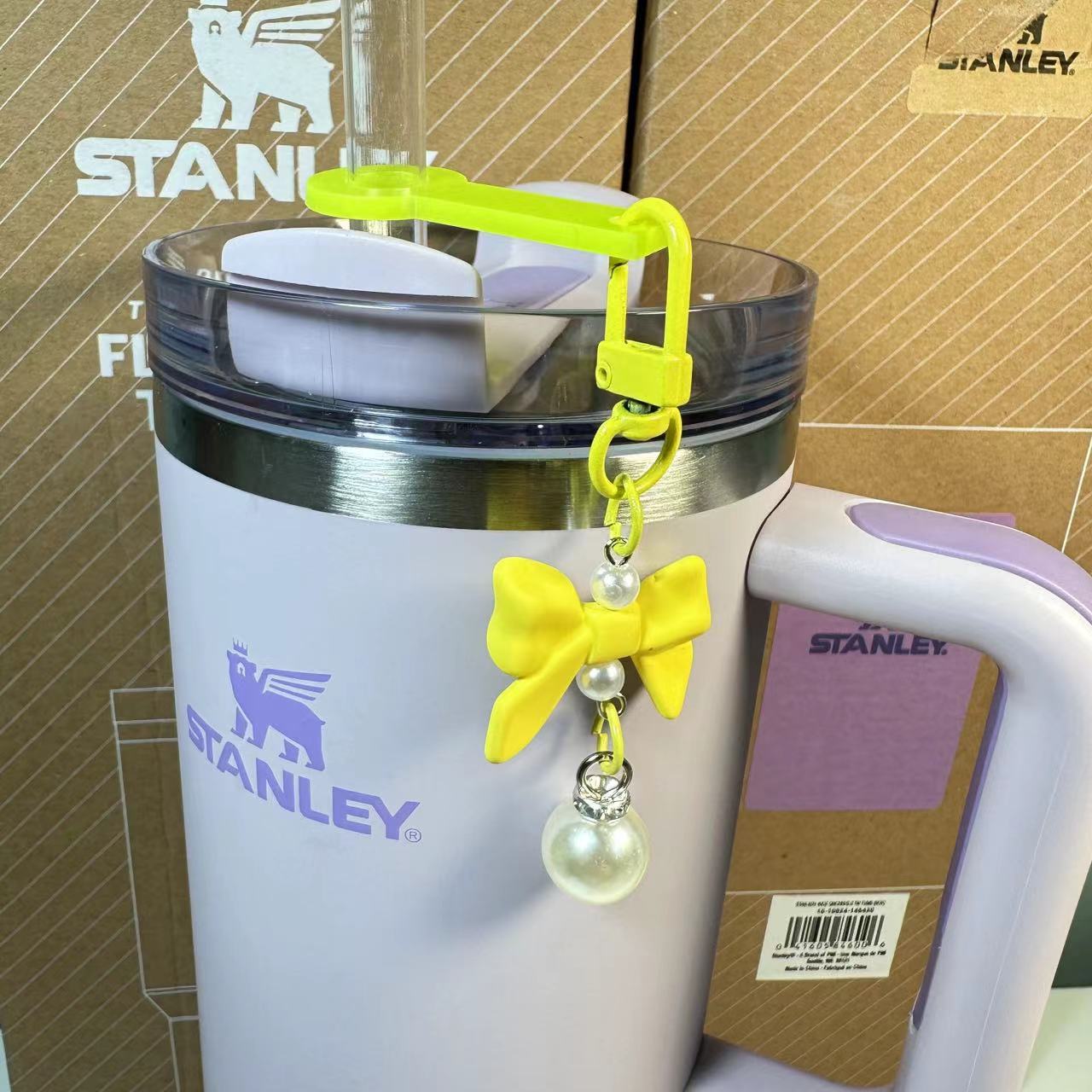 Wholesale Ice Cup Straw Bow Pearl Pendant Cup Accessories