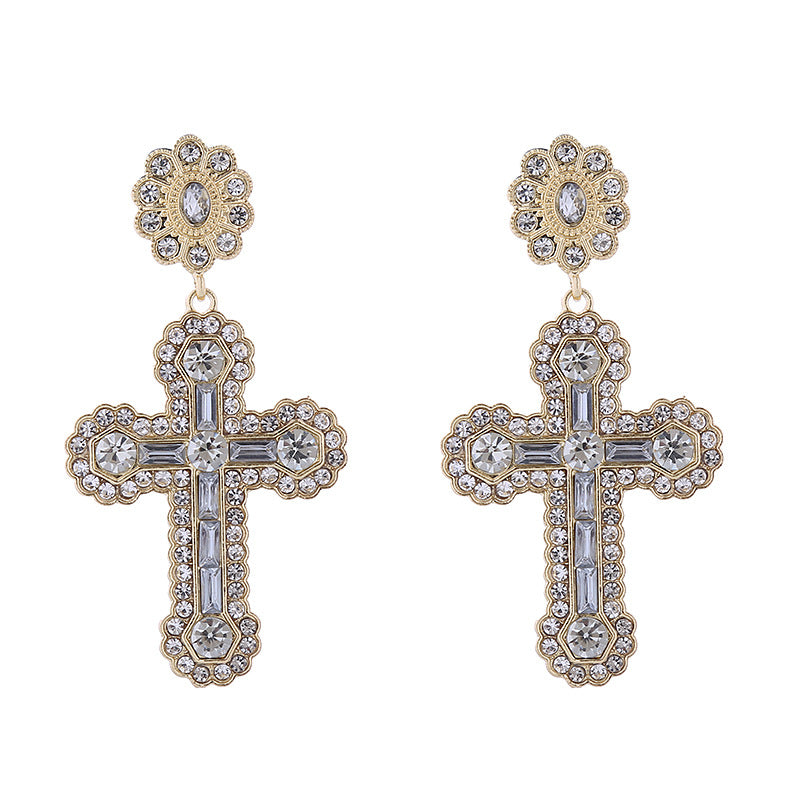 Wholesale Diamond Cross Gold and Silver Needle Earrings