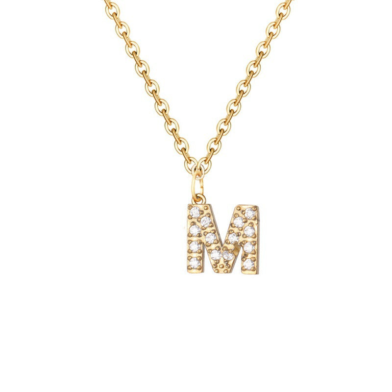 Wholesale Stainless Steel Diamond Alphabet Pendant 14K Gold Plated Necklaces
