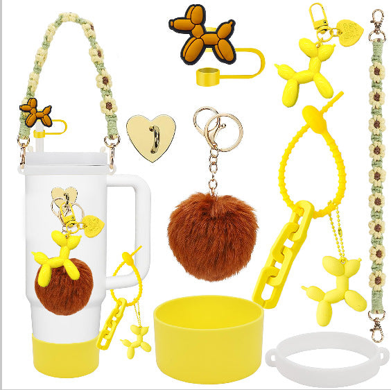 Wholesale Straw hat cup set cup chain colorful begonia flower key chain set