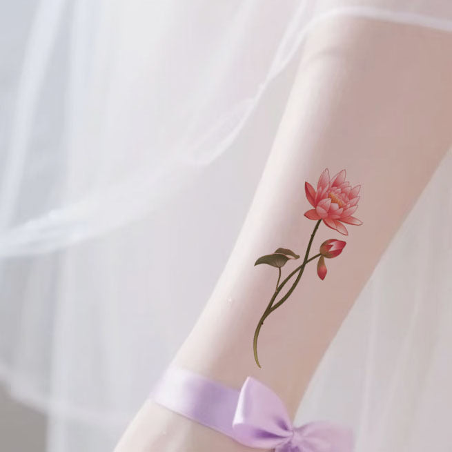 Wholesale Beautiful Lotus Tattoo Stickers, Colorfulful Ancient Style, High-End, High-Looking Ankle Waterproof and Long-Lasting Flower Tattoo Stickers for Collarbone