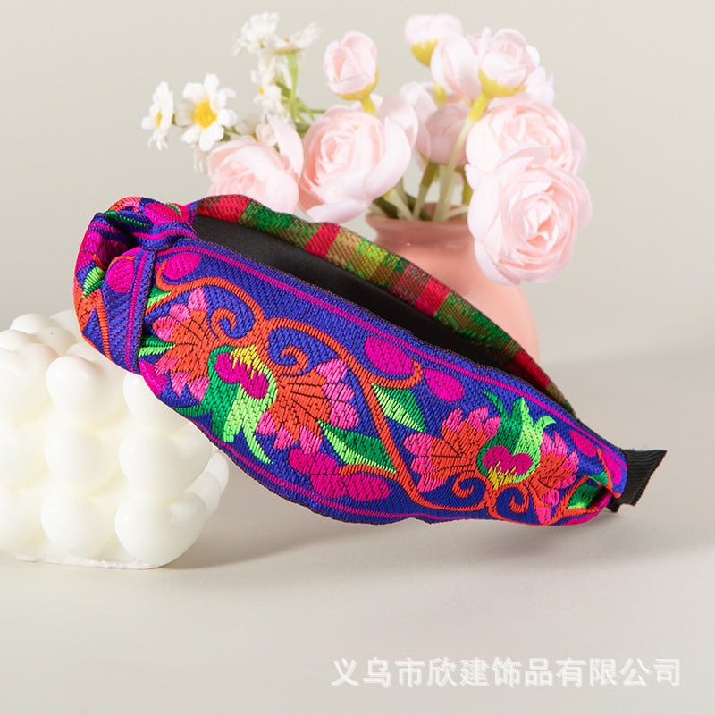 Wholesale Gold Thread Embroidered Retro Knot with Teeth Anti Slip Headband