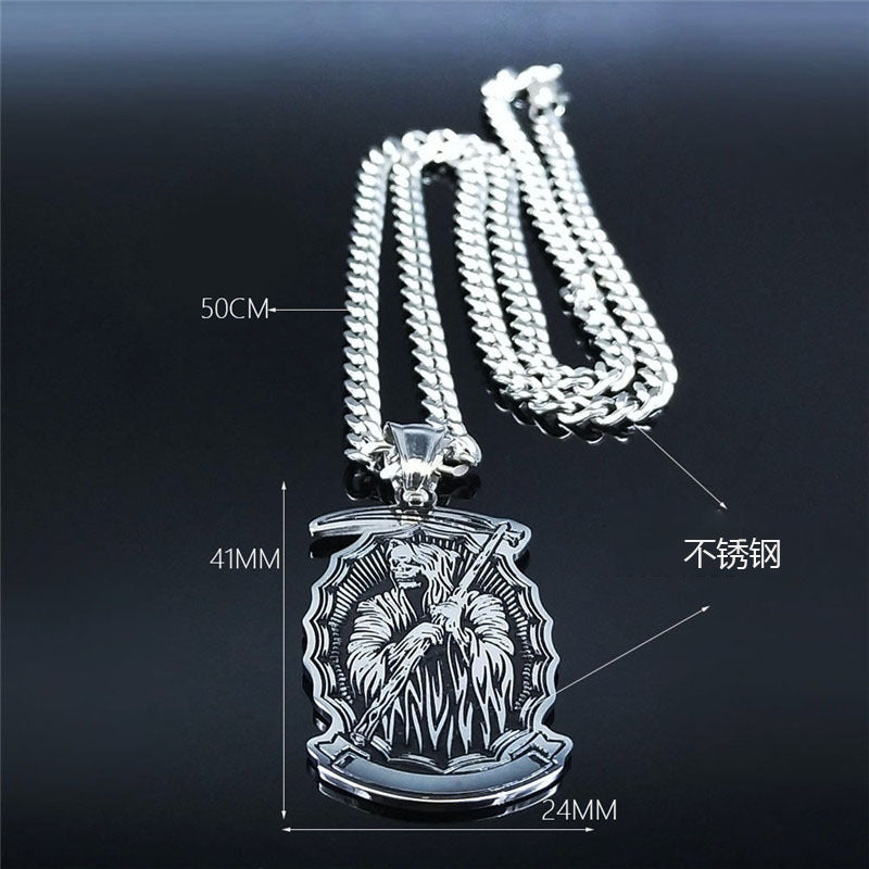 Wholesale Grim Reaper's Scythe Skull Cut Oil Drop Stainless Steel Pendant Necklace