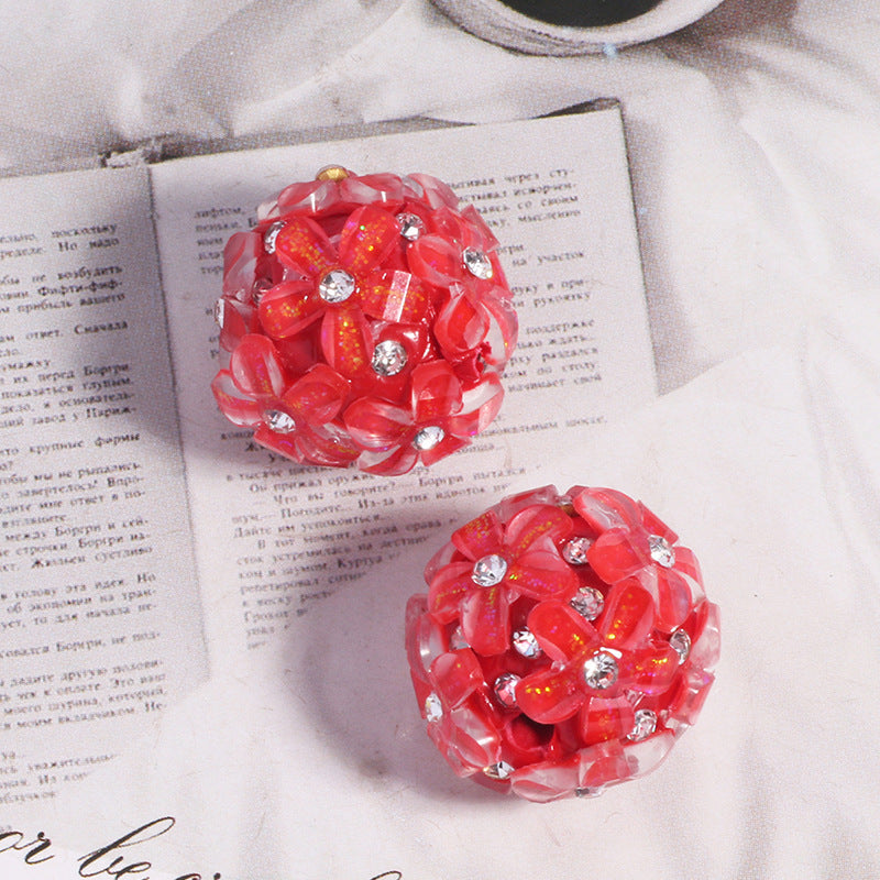 Wholesale 5pcs/pack DIY small  flower ball polymer clay straight hole beads