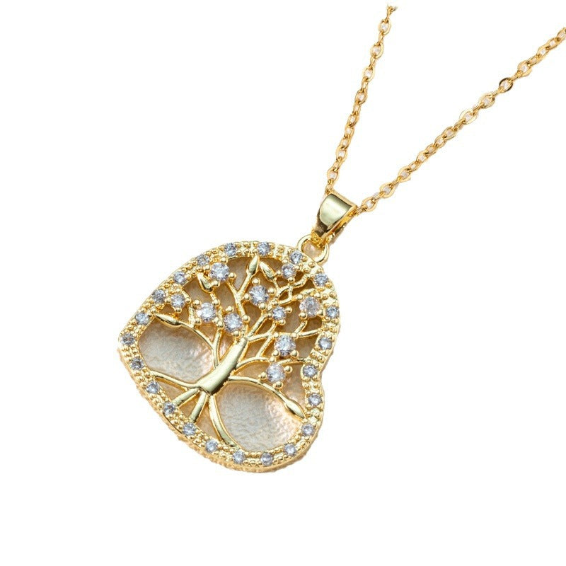 Wholesale Popular Round Hollow Tree of Life 18K Gold Plated Zircon Clavicle Chain