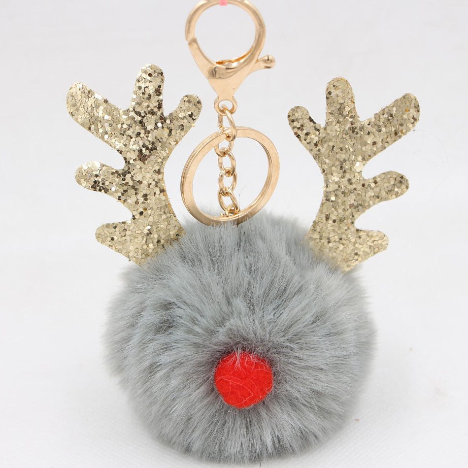Wholesale Christmas Antler Plush Ball Keychain