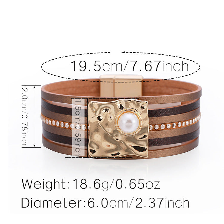 Wholesale Bohemian Multi-layered Leather Buckle with Pearl Bracelet