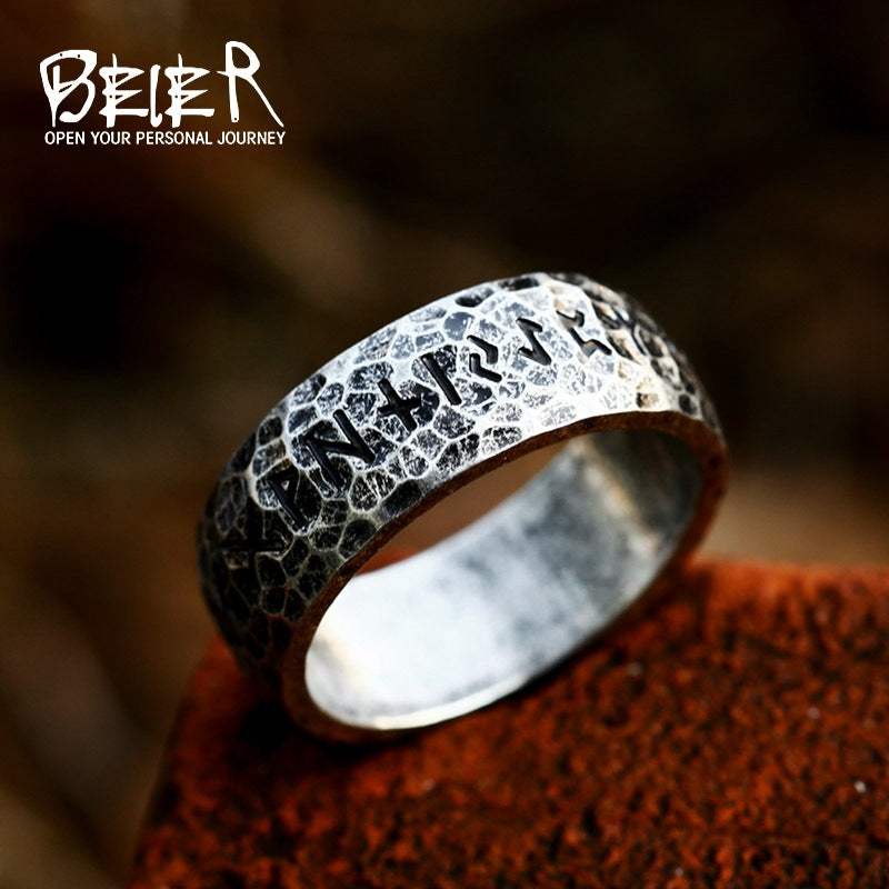 Wholesale Retro letter titanium steel stainless steel distressed ring