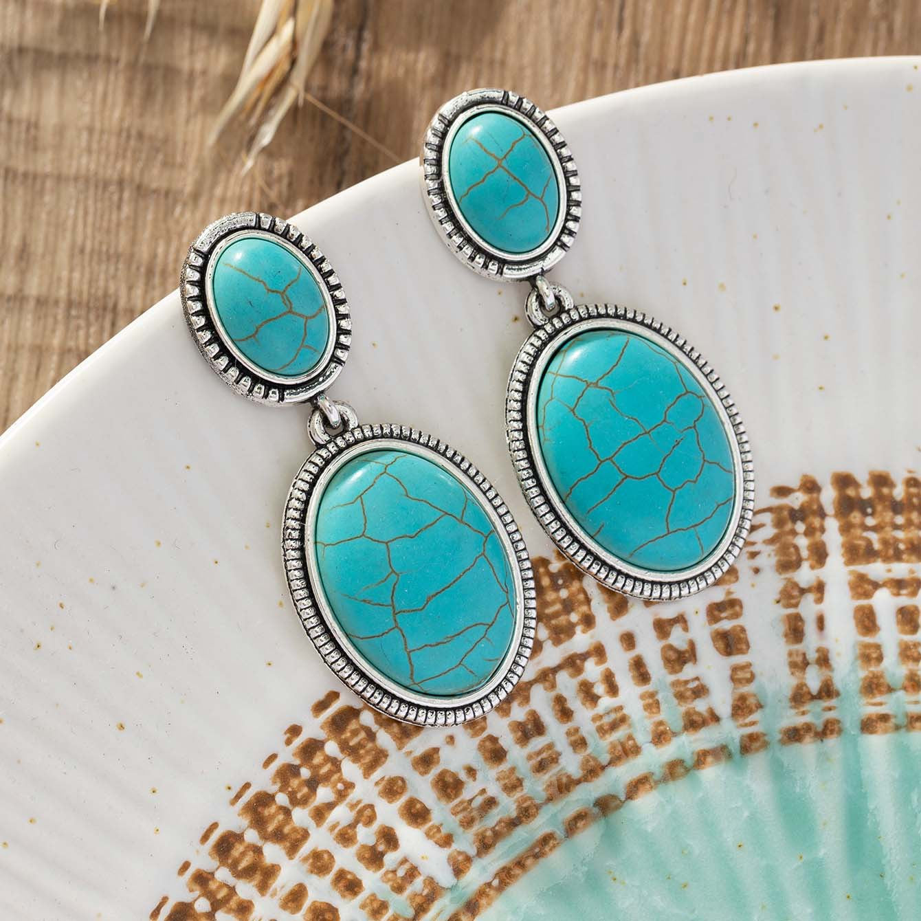 Wholesale Exaggerated Bohemian Turquoise Drop Earrings