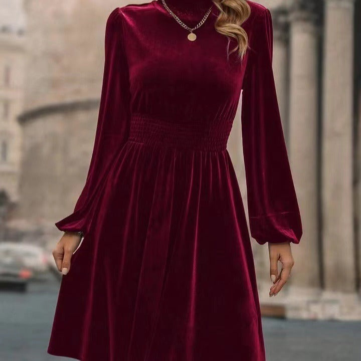Wholesale Velvet Waist Fitting Long Sleeved Fashionable Dresses