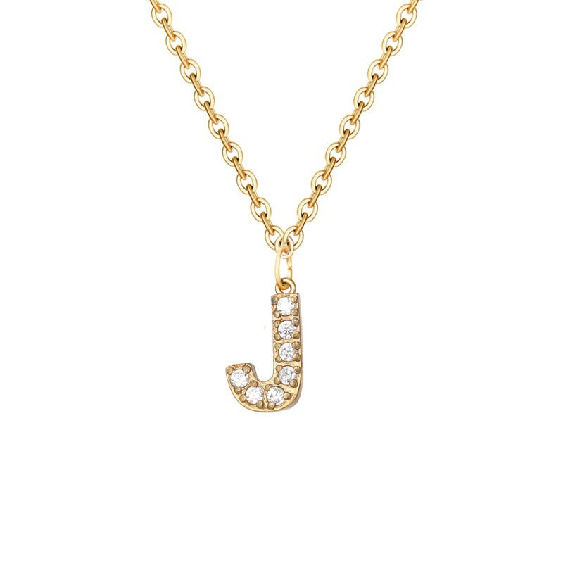 Wholesale Stainless Steel Diamond Alphabet Pendant 14K Gold Plated Necklaces