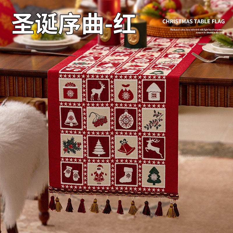 Wholesale Christmas floral woven table runner with pendant