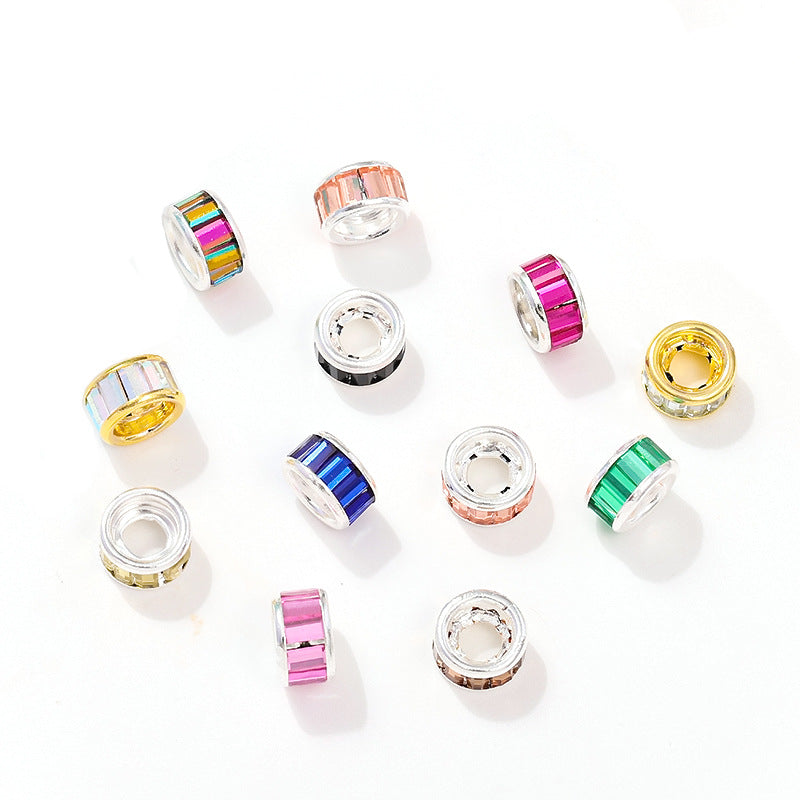 Wholesale 100PCS/PACK Large Hole Glass Columns with Silver Plated Bottom Glass Crystal Beads