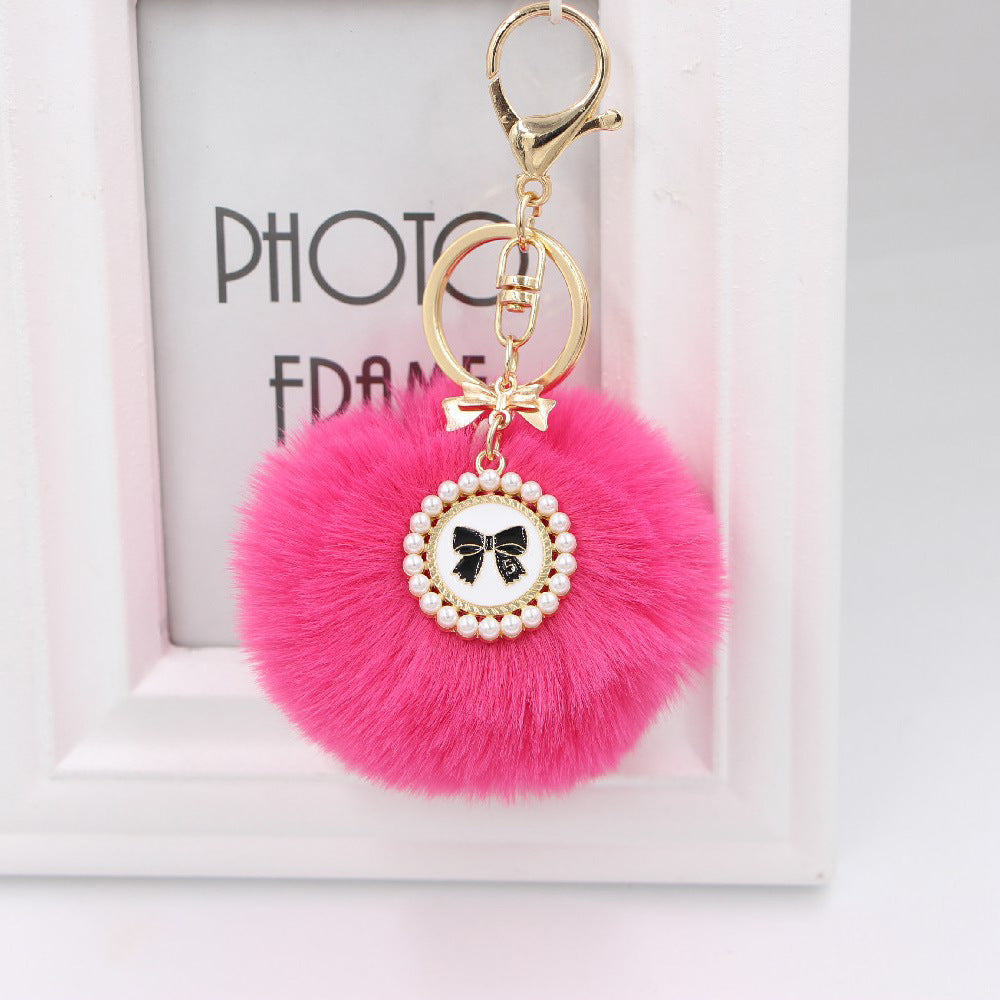 Wholesale New Bow Tag Imitation Rex Rabbit Fur Plush Ball Keychain