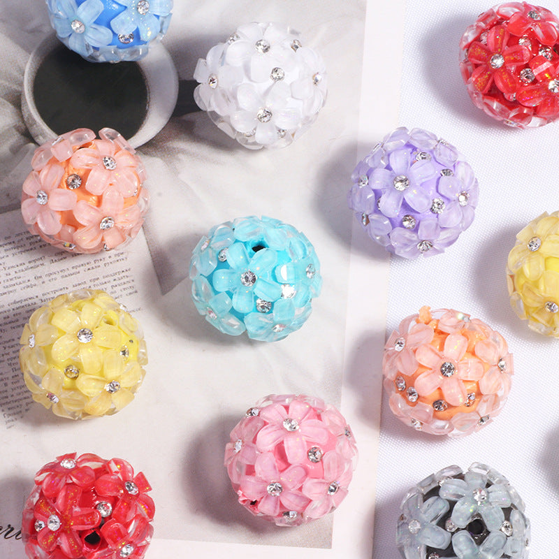 Wholesale 5pcs/pack DIY small  flower ball polymer clay straight hole beads