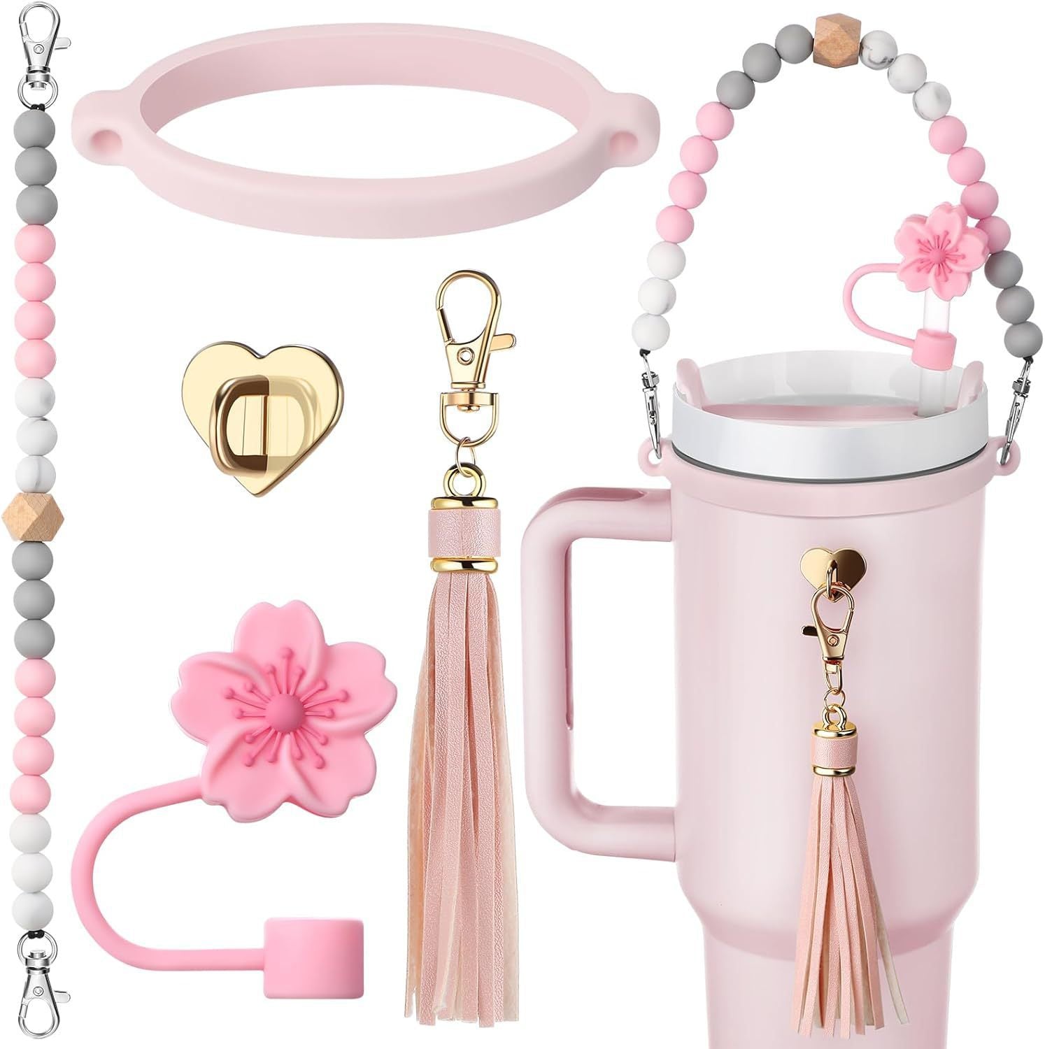 Wholesale Cup with colorful silicone cup cover, hand rope, cup chain, flower straw