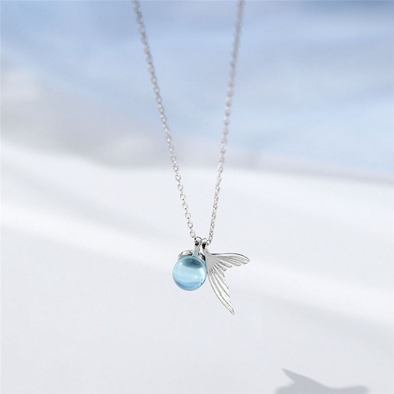 Wholesale Simple Blue Crystal Ball Fishtail Necklace