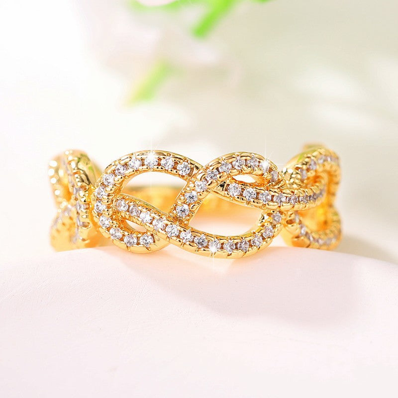 Wholesale New Product Full Diamond Chain Winding Ring Copper Ring