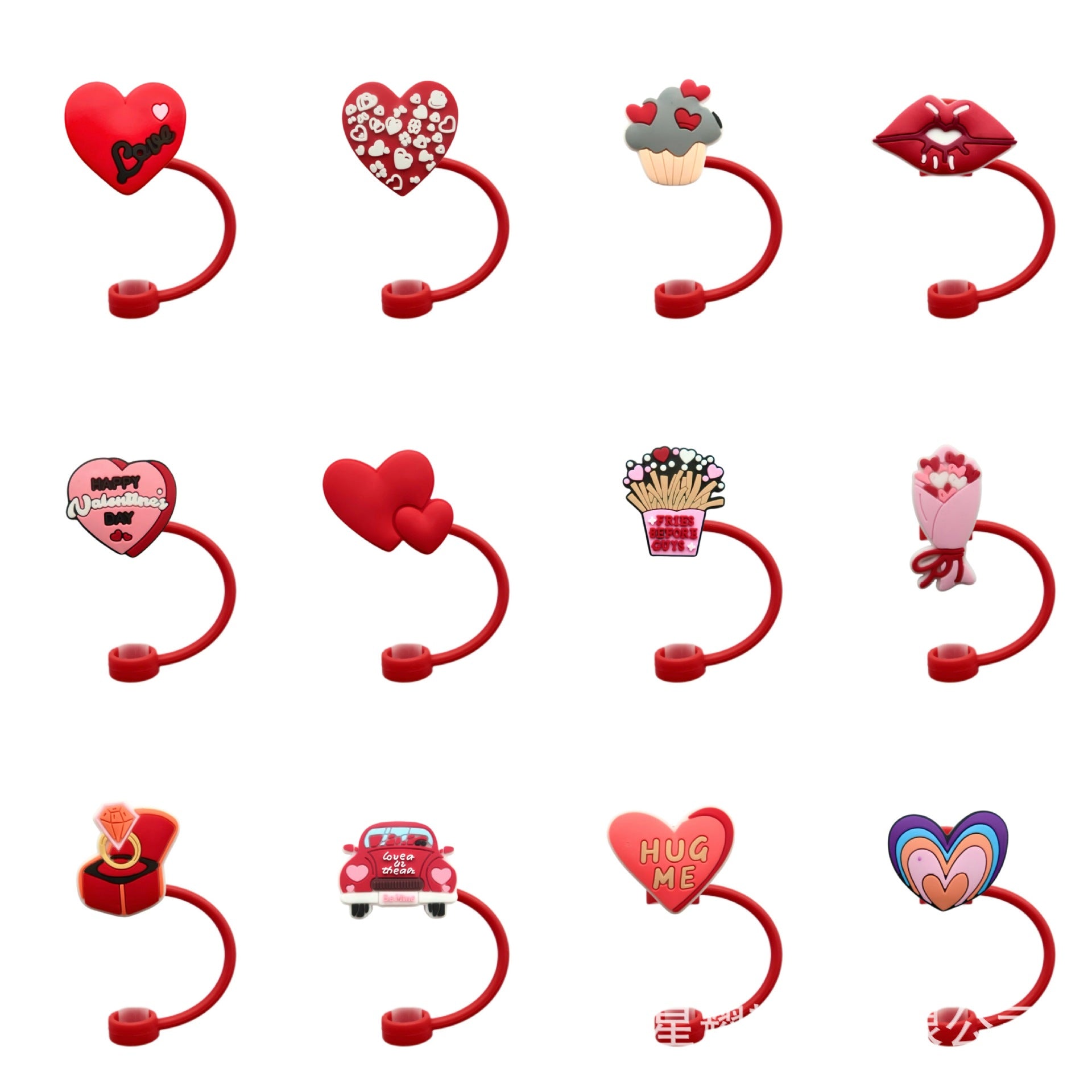 Wholesale Valentine's Day Love Series Straw Cap Silicone Straw Dust Plug Red Water Cup 8/10mm Straw Sleeve