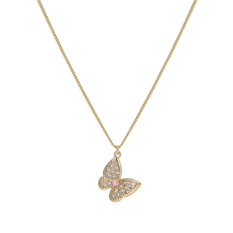 Wholesale Micropaved Zirconia Butterfly Necklace Collarbone Chain