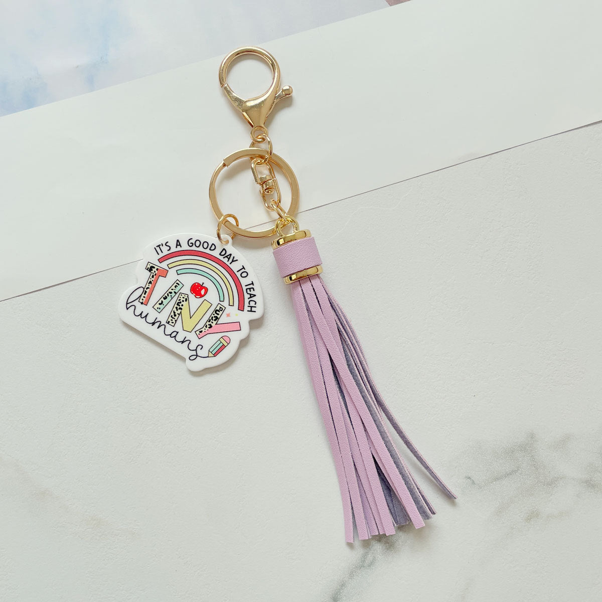 Wholesale Teacher Gifts Acrylic PU Tassel Bag Charm Keychain