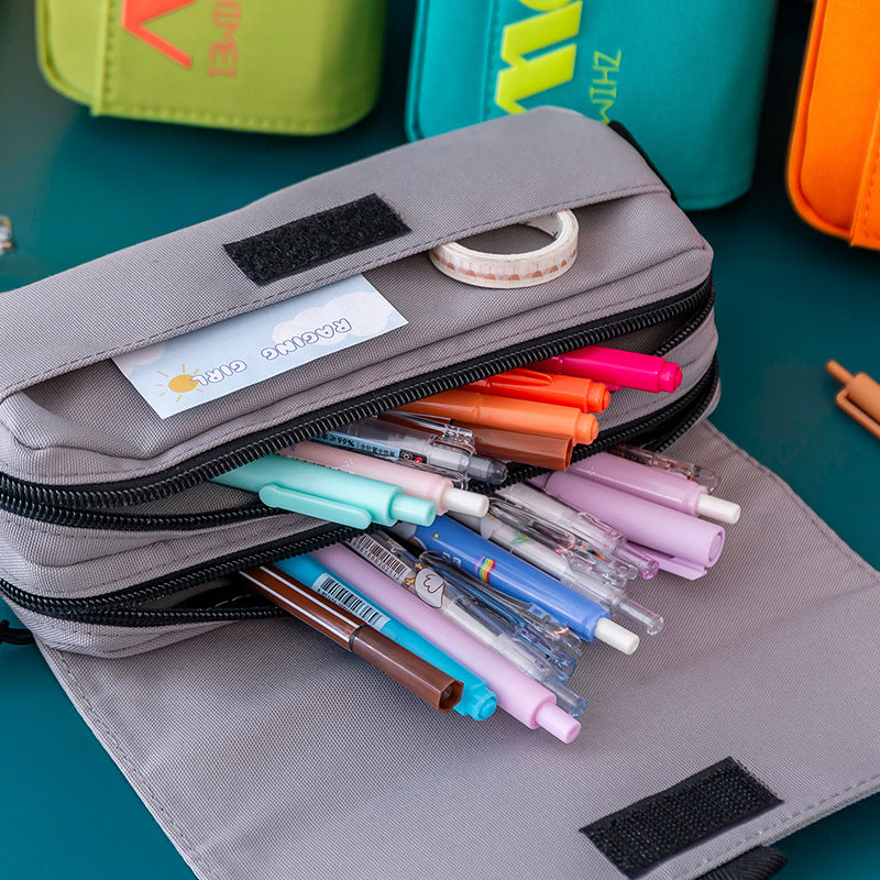 Wholesale Simple Large Capacity Solid Color Canvas Pencil Case