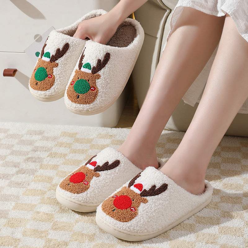 Wholesale New Christmas Elk Thick Anti-slip Cute Winter Cotton Slippers