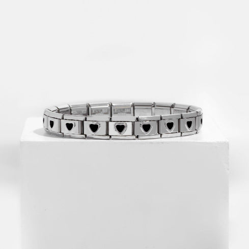 Wholesale DIY 9mm Module Bracelet Love Double Heart Gemstone Series Stainless Steel Splicing Jewelry Single Piece