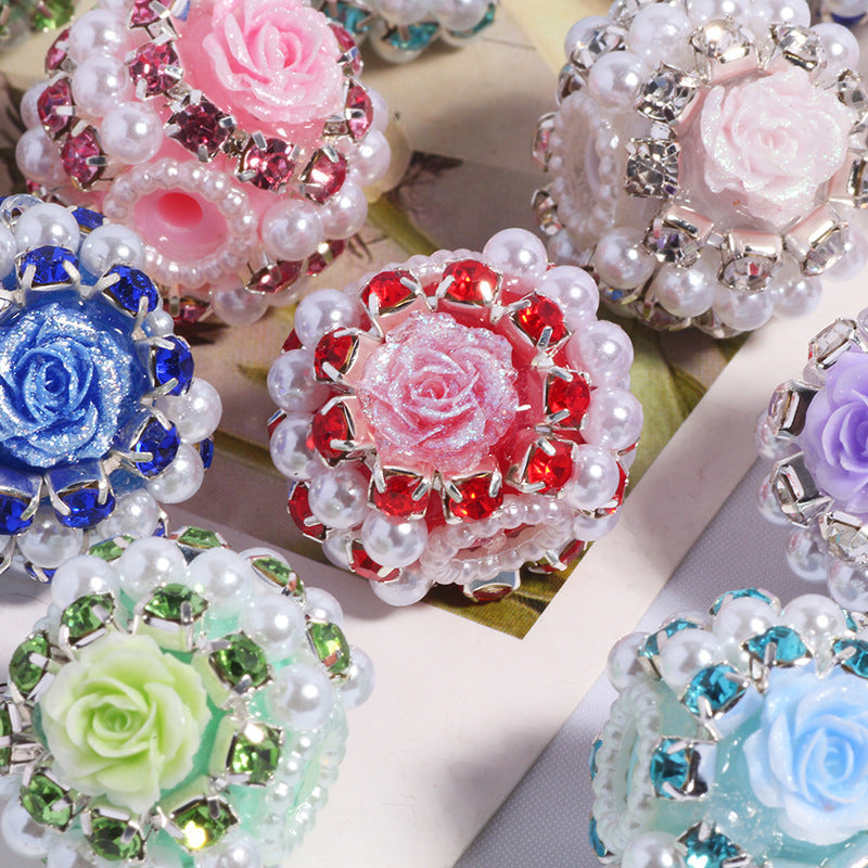 Wholesale 5pcs/pack Rose flower heavy industry exotic wind drill ball loose beads DIY