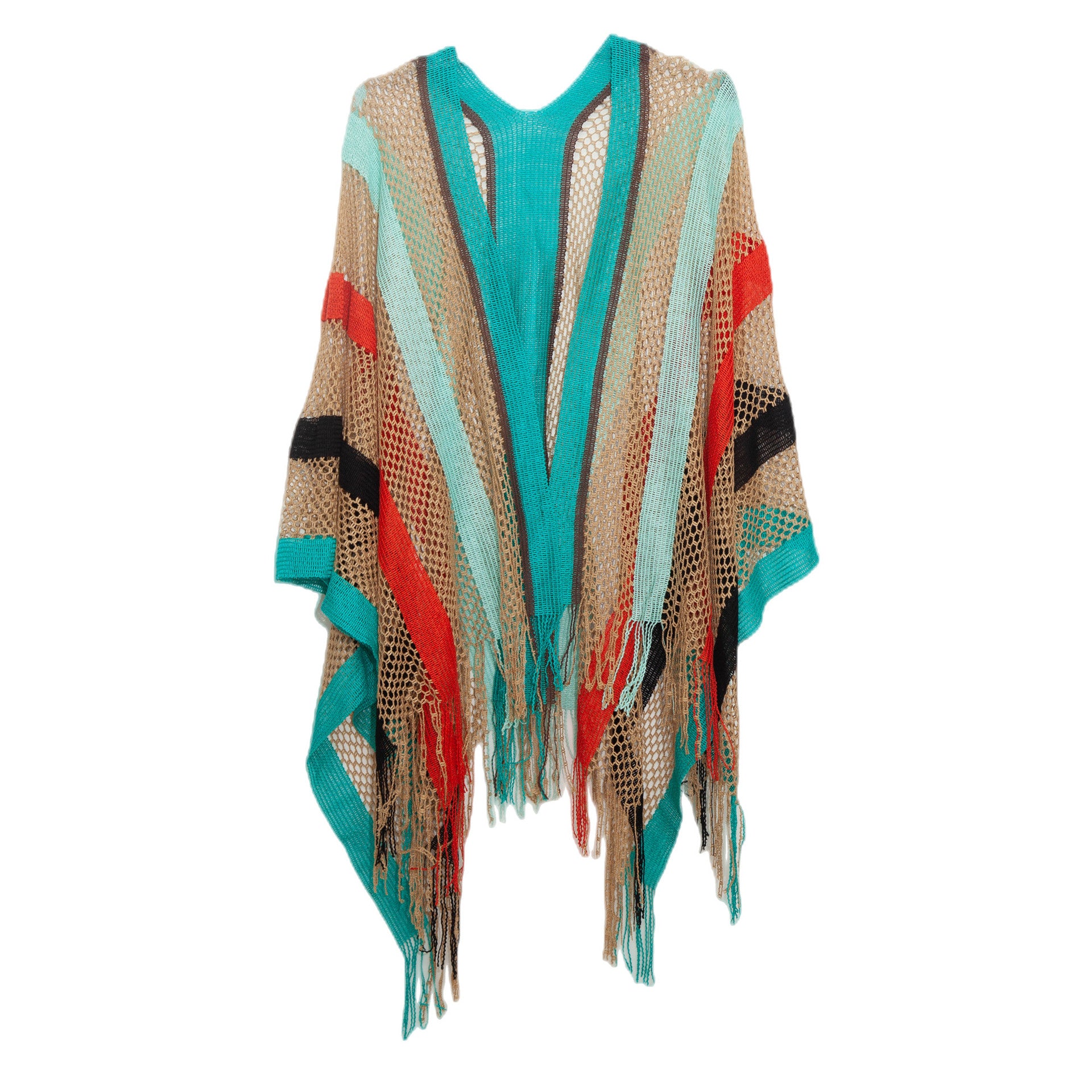 Wholesale Ladies Travel Ethnic Wind Rainbow Stripes Summer Sunscreen Thin Hollow Shawl