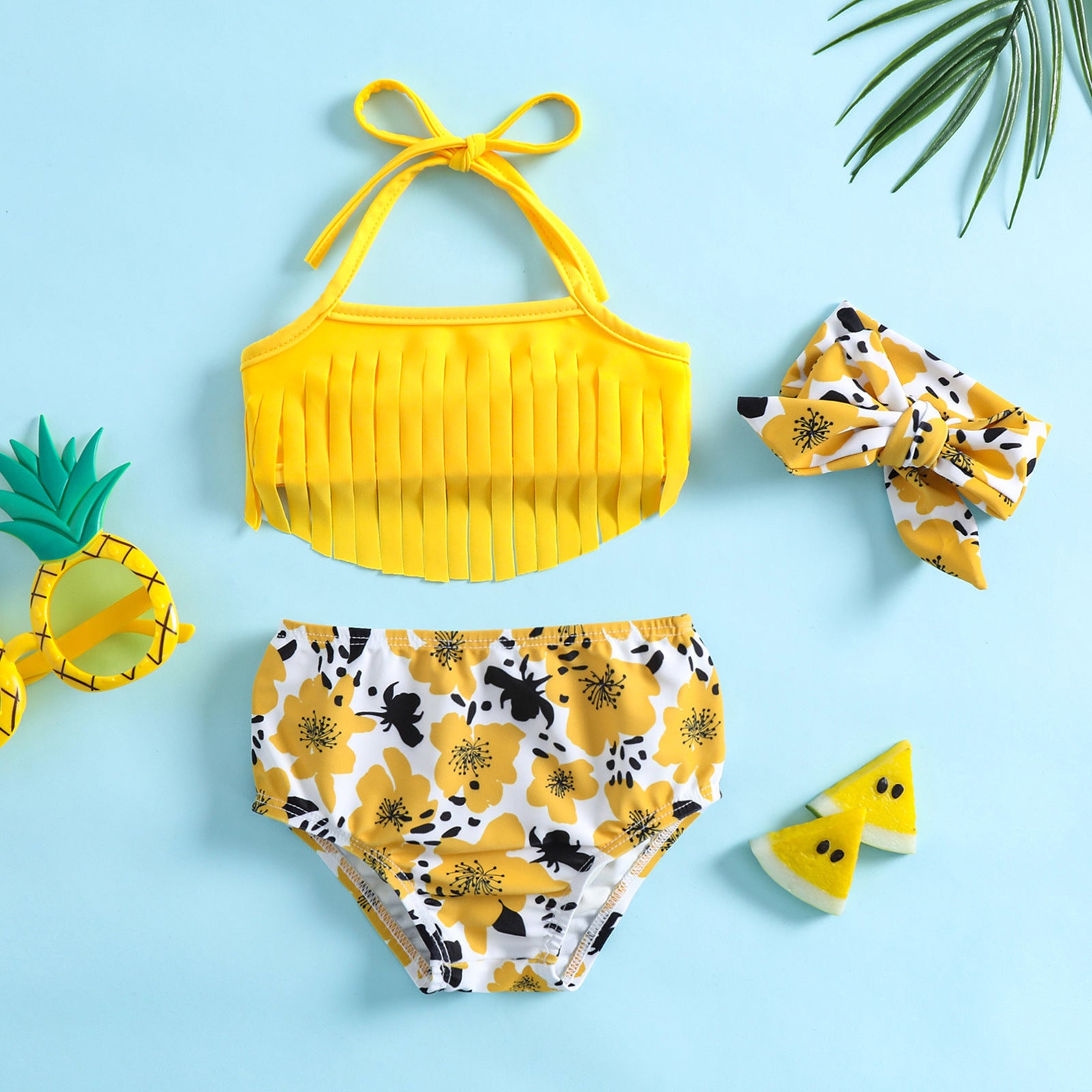 Trajes de baño con estampado de frutas de verano para niños al por mayor + trajes de baño de tres piezas