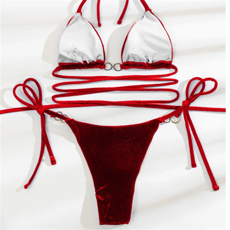 Wholesale Two-piece velvet tie swimsuit